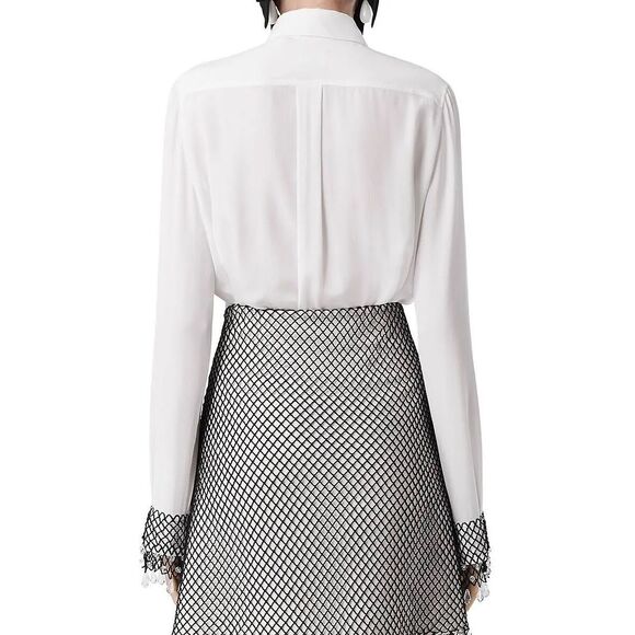 NWT Burberry Button Front Crystal Fringe Cuff Long Sleeve Silk Blouse Ivory Sz 6 - Picture 4 of 14